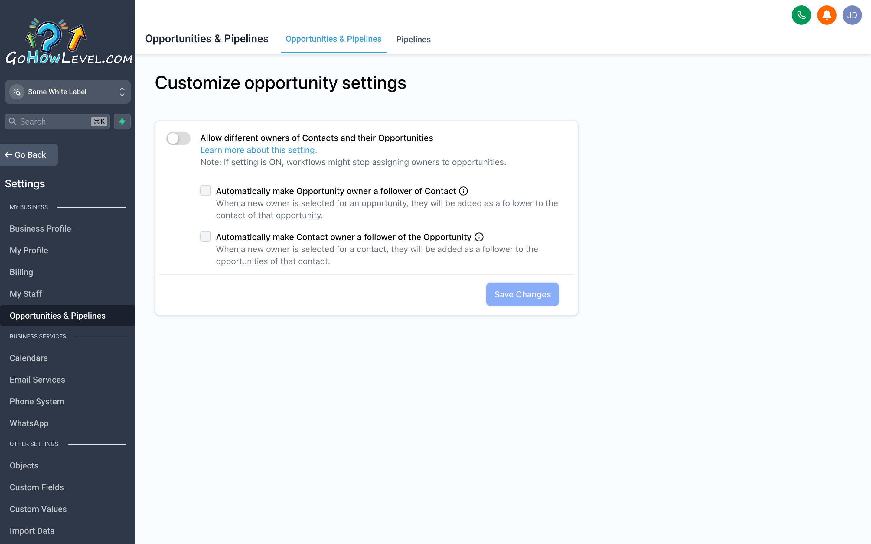 The Pipelines settings page showing a list of pipelines with their stages displayed as columns
